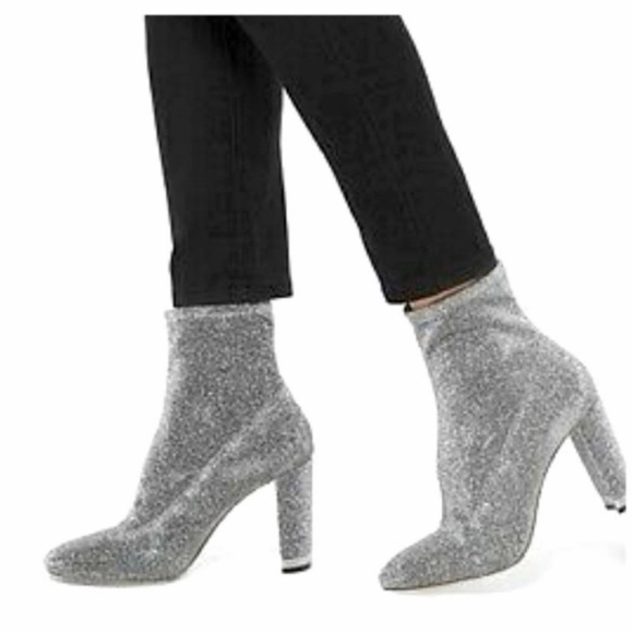 MICHAEL Michael Kors 70s Glitter Metallic Silver Stretch Ankle Heel Boot Size 10 - Picture 12 of 13